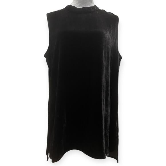 Eileen Fisher Velvet Mock Neck Long Tank Sleeveless Dress Black Size XL NWT - Picture 1 of 8